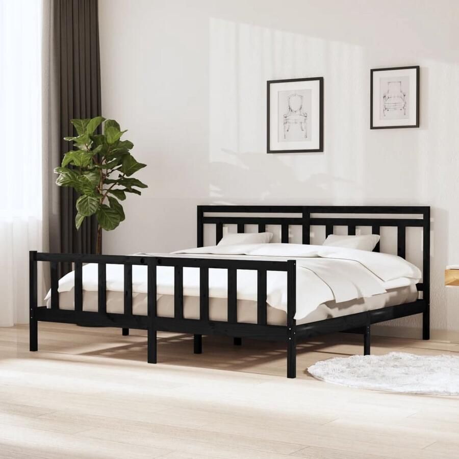 VidaXL Bedframe Massief Hout Zwart 200x200 cm Bedframe Massief Hout Bed Grenenhouten Bed Zwart Bed Tweepersoons Bed Boxspring Bed King Size Bed - Foto 2