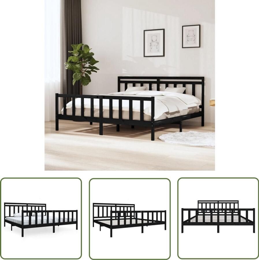 VidaXL Bedframe Massief Hout Zwart 200x200 cm Bedframe Massief Hout Bed Grenenhouten Bed Zwart Bed Tweepersoons Bed Boxspring Bed King Size Bed