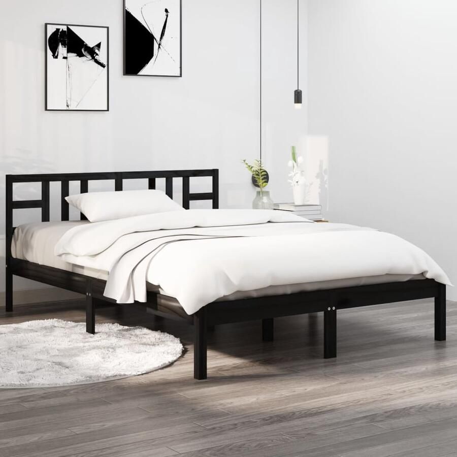 VidaXL Bedframe Massief Grenenhout Zwart 120x190 cm Bed Frame Tweepersoonsbed Houten Bed Zwarte Bed Met Hoofdeinde Boxspring Bed King Size Bed - Foto 2