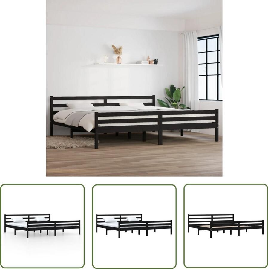VidaXL Bedframe Massief Hout Zwart 200x200 cm Houten Bedframe Modern Bedframe Zwart King Size Bedframe Groot Bedframe Stapelbare Bedbodems Boxspring Bedframe