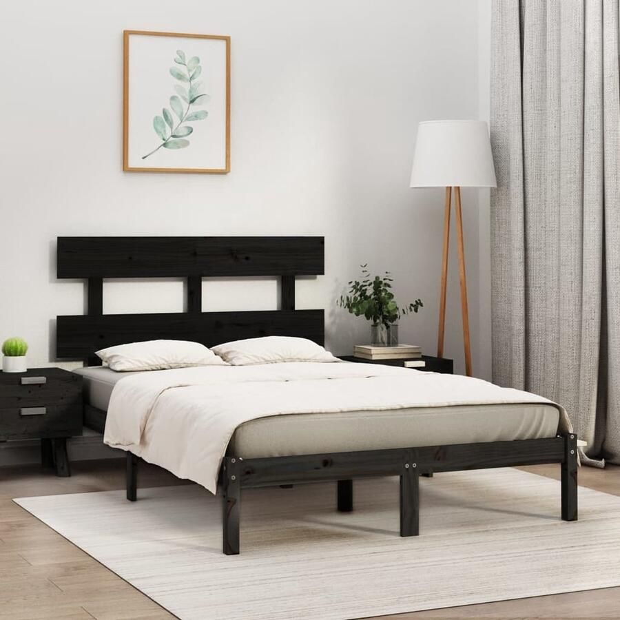VidaXL Bedframe Massief Hout Zwart 200x200 cm Houten Bedframe Tweepersoons Bed Boxspring Bed Zwart Bed Modern Bed Minimalistisch Bed Stapelbare Bedden - Foto 2