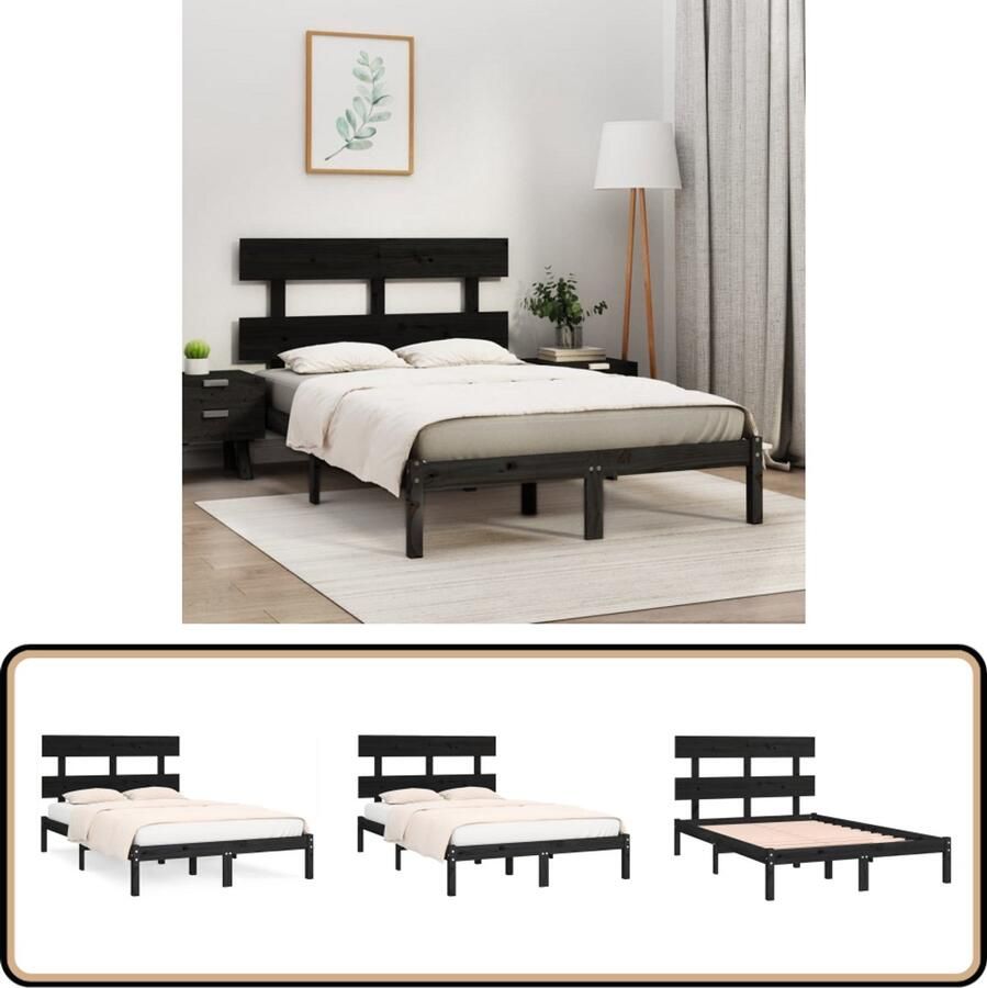 VidaXL Bedframe Massief Hout Zwart 200x200 cm Houten Bedframe Tweepersoons Bed Boxspring Bed Zwart Bed Modern Bed Minimalistisch Bed Stapelbare Bedden