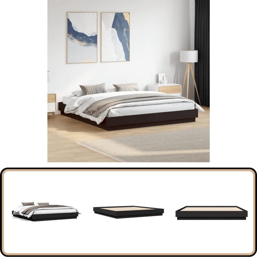 VidaXL Bedframe massief hout zwart 200x200 cm