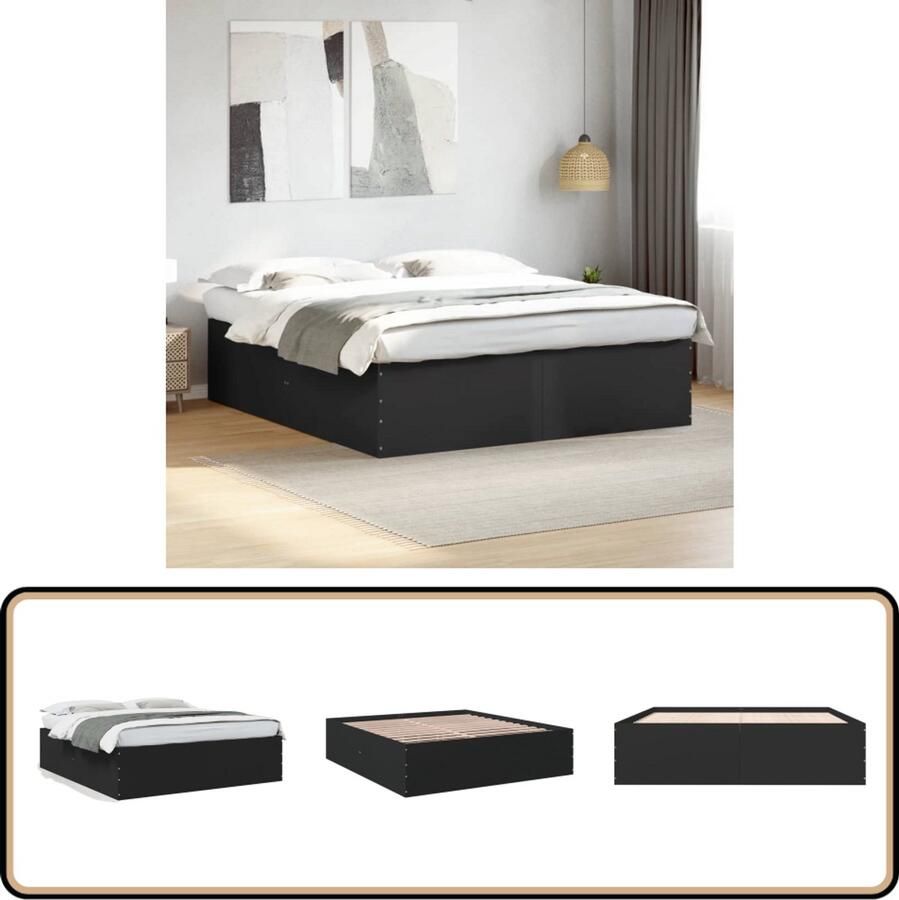 VidaXL Bedframe massief hout zwart 200x200 cm