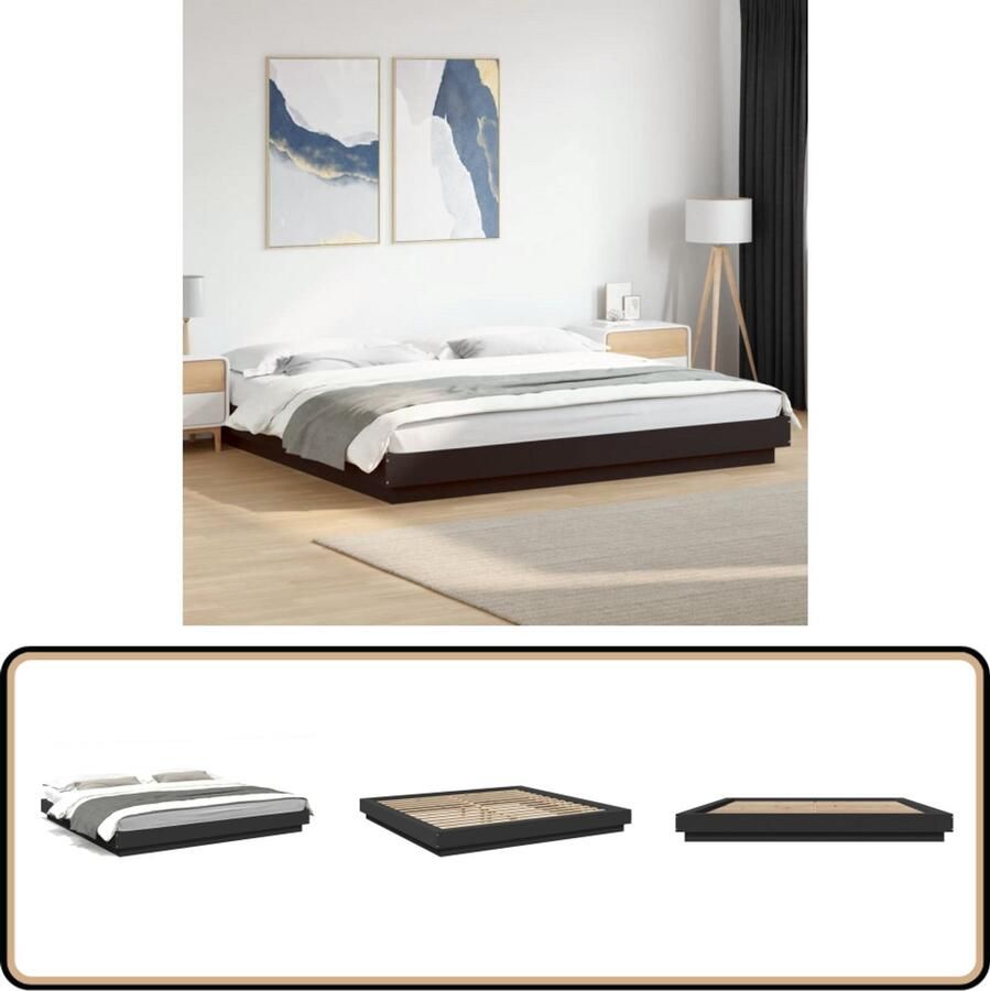 VidaXL Bedframe massief hout zwart 200x200 cm