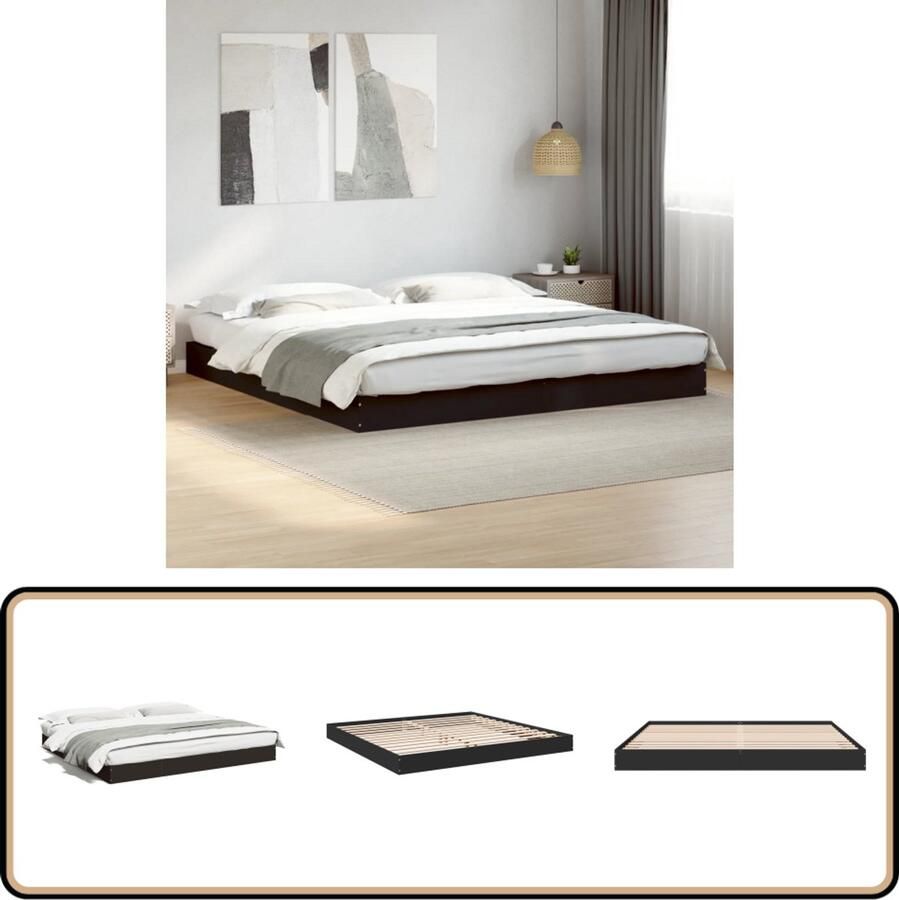 VidaXL Bedframe massief hout zwart 200x200 cm