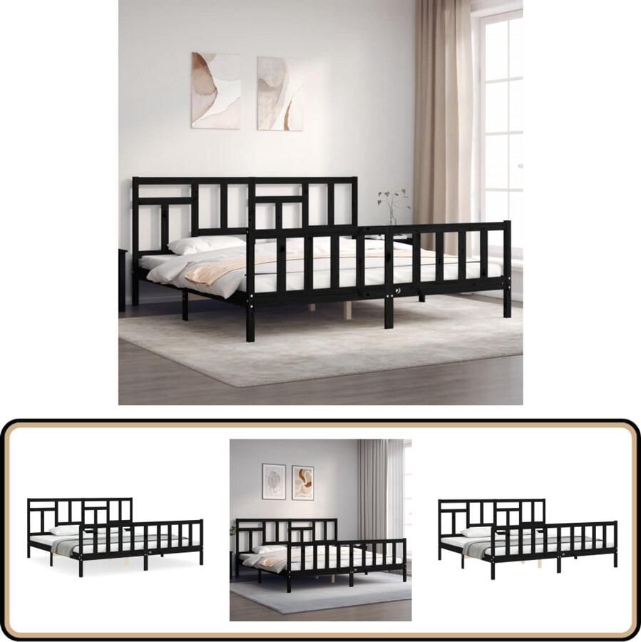 VidaXL Bedframe Massief Hout Zwart 200x200 cm Massief Grenen Bed Frame Tweepersoons Bed Zwarte Bedpost Boxspring Bed Slaapkamer Meubels