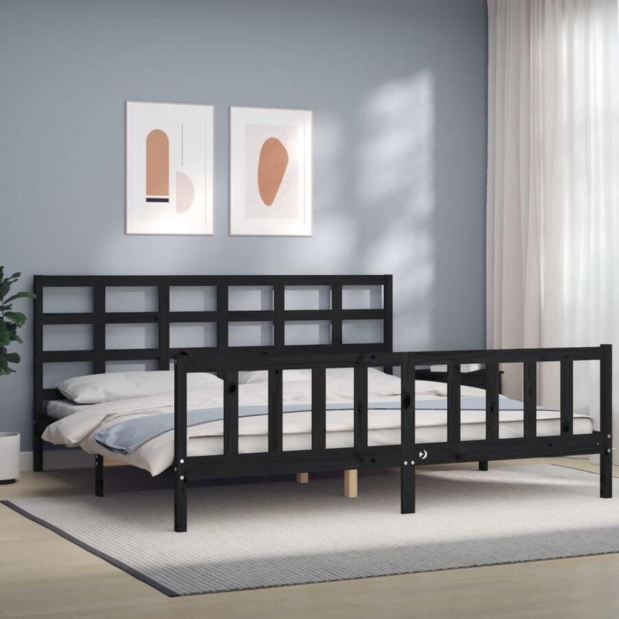 VidaXL Bedframe Massief Hout Zwart 200x200 cm Massief Grenenhouten Bed Frame Zwarte Bed Frame Tweepersoons Bed Frame Hoofd- En Voeteneind Multipex Lattenbodem Design Bed Frame Slaapkamer Meubels - Foto 2
