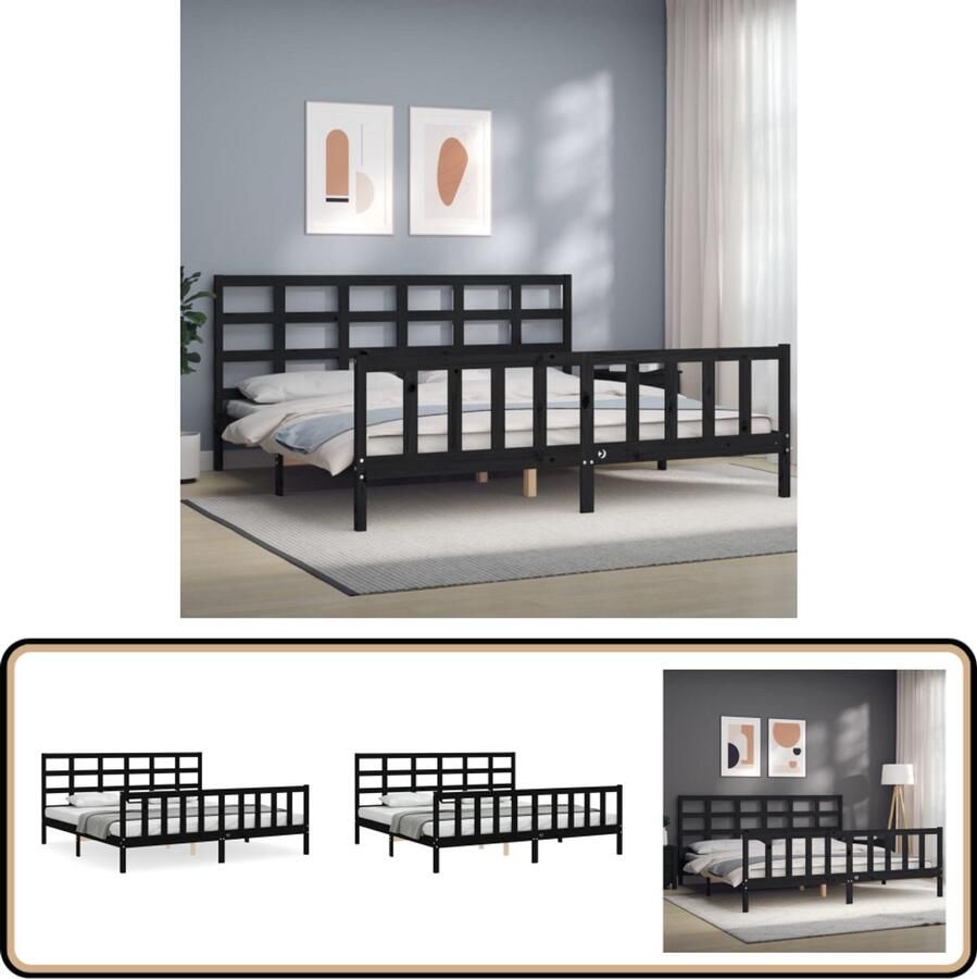 VidaXL Bedframe Massief Hout Zwart 200x200 cm Massief Grenenhouten Bed Frame Zwarte Bed Frame Tweepersoons Bed Frame Hoofd- En Voeteneind Multipex Lattenbodem Design Bed Frame Slaapkamer Meubels