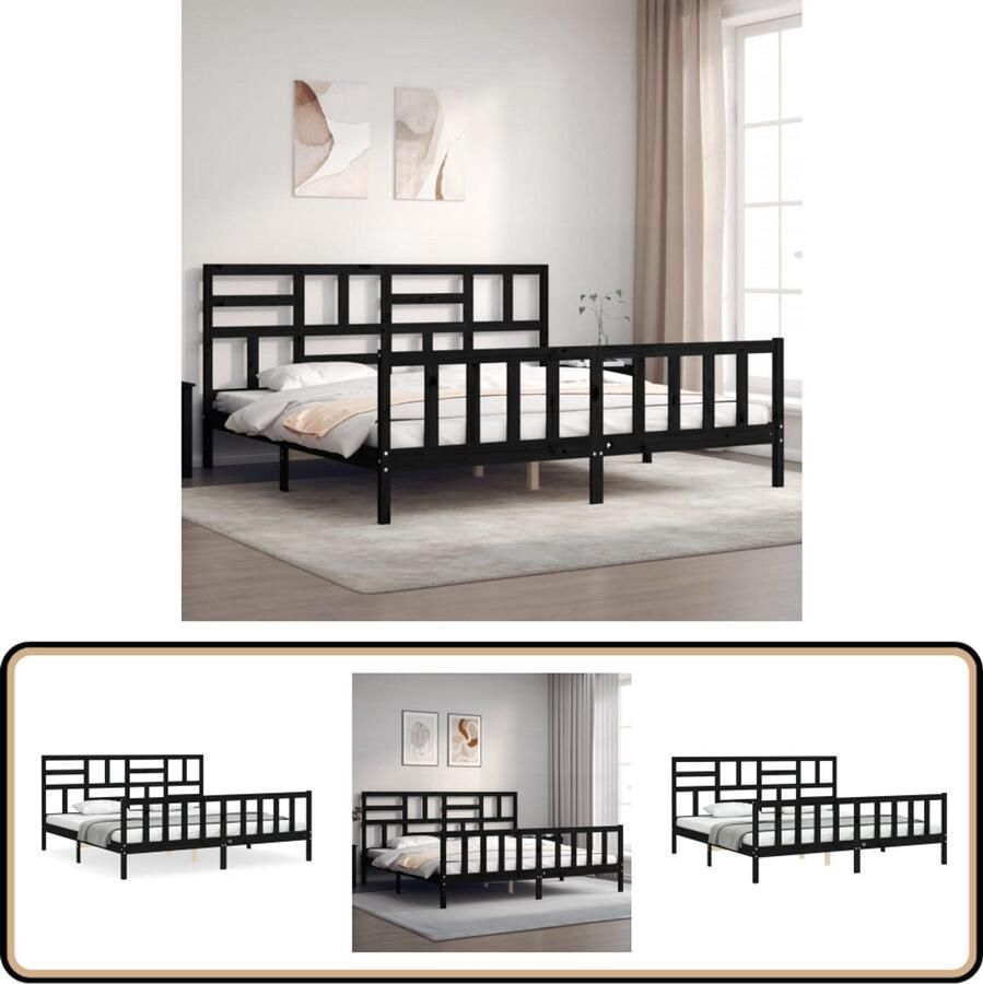 VidaXL Bedframe Massief Hout Zwart 200x200 cm Massief Grenenhouten Bed Tweepersoons Bed Zwarte Bed Frame Bed Frame Met Hoofdbord Boxspring Bed