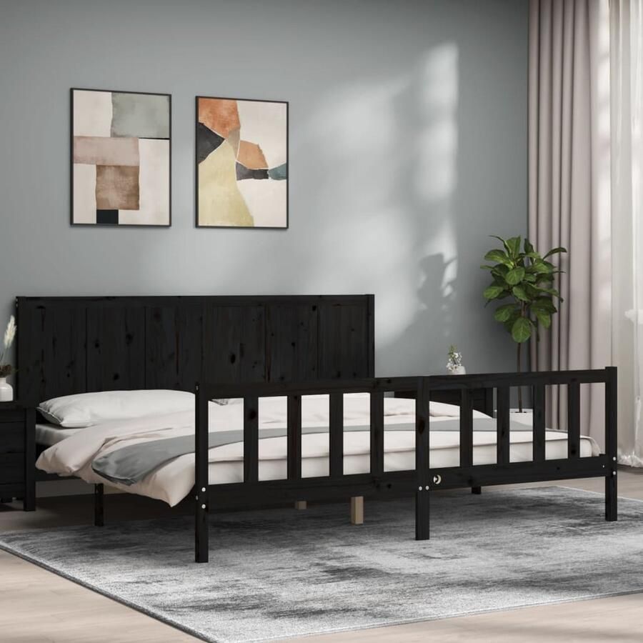 VidaXL Bedframe Massief Hout Zwart 200x200 cm Massief Grenenhouten Bed Zwarte Bed Frame Boxspring Bed Tweepersoons Bed King Size Bed Slaapcomfort Luxe Bed Stapelbare Bedden - Foto 2