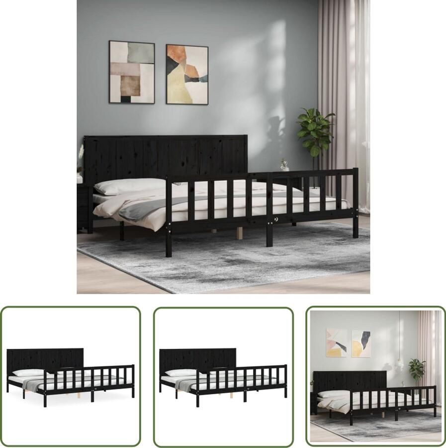 VidaXL Bedframe Massief Hout Zwart 200x200 cm Massief Grenenhouten Bed Zwarte Bed Frame Boxspring Bed Tweepersoons Bed King Size Bed Slaapcomfort Luxe Bed Stapelbare Bedden