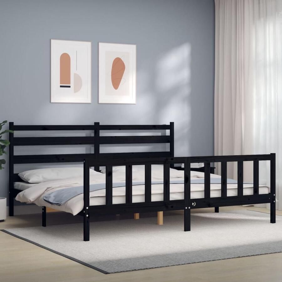 VidaXL Bedframe Massief Hout Zwart 200x200 cm Massief Hout Bed Grenenhout Bed Zwarte Bed Frame Tweepersoons Bed Boxspring Bed Slaapkamer Meubels - Foto 2