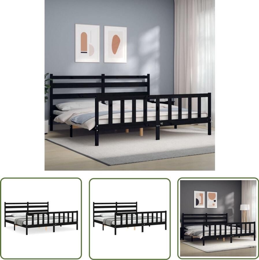 VidaXL Bedframe Massief Hout Zwart 200x200 cm Massief Hout Bed Grenenhout Bed Zwarte Bed Frame Tweepersoons Bed Boxspring Bed Slaapkamer Meubels