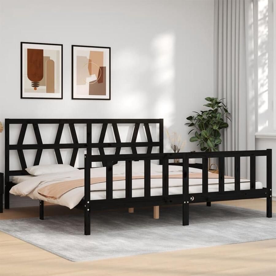 VidaXL Bedframe Massief Hout Zwart 200x200 cm Massief Hout Bed Grenenhouten Bed Black Bed Frame King Size Bed Boxspring Bed Tweepersoonsbed - Foto 2