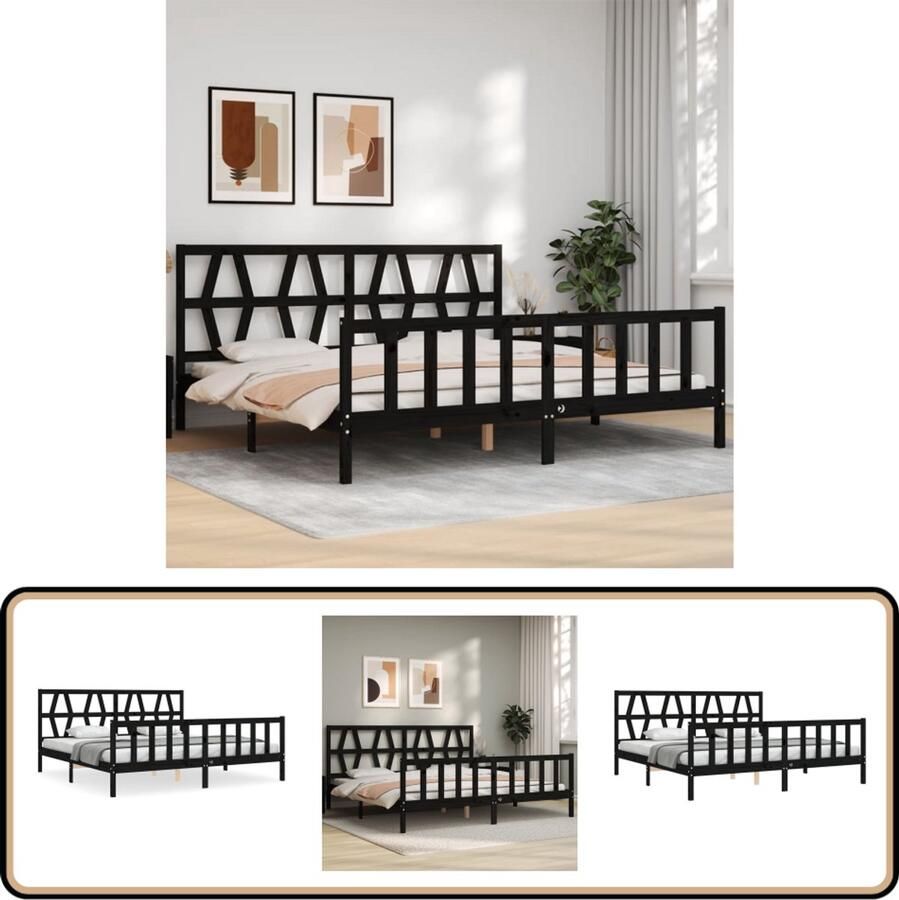 VidaXL Bedframe Massief Hout Zwart 200x200 cm Massief Hout Bed Grenenhouten Bed Black Bed Frame King Size Bed Boxspring Bed Tweepersoonsbed