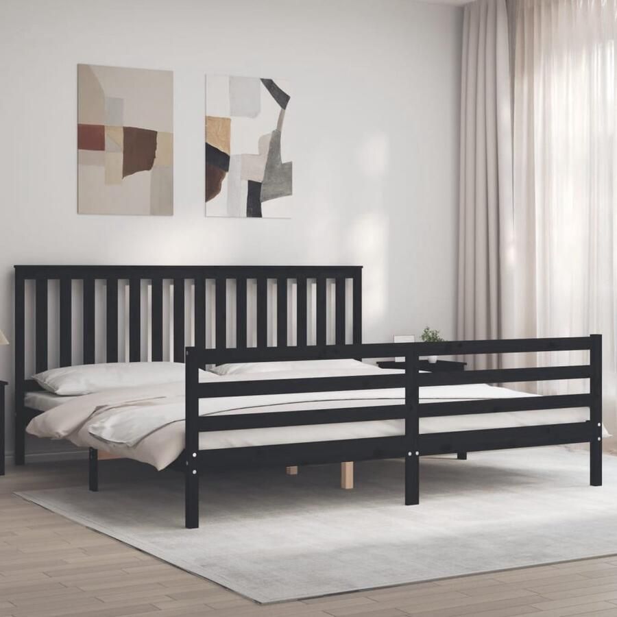 VidaXL Bedframe Massief Hout Zwart 200x200 cm Massief Hout Bed Grenenhouten Bed Zwarte Bed Boxspring Bed Tweepersoons Bed King Size Bed Slaapcomfort Bedroom Furniture - Foto 2