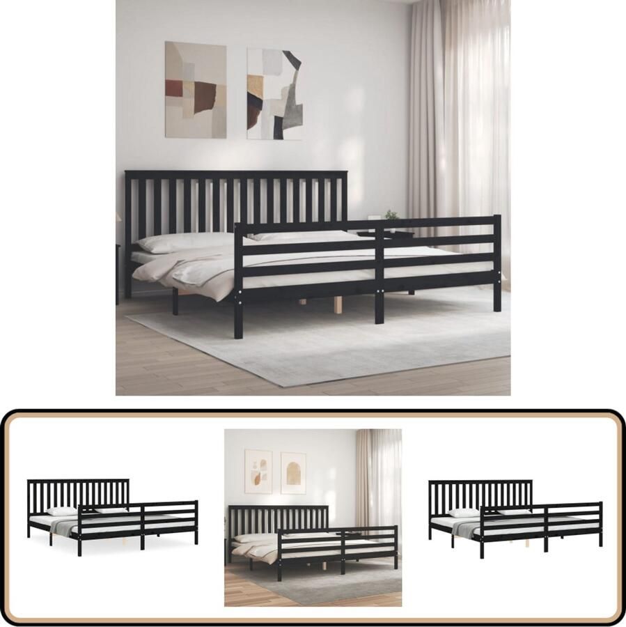 VidaXL Bedframe Massief Hout Zwart 200x200 cm Massief Hout Bed Grenenhouten Bed Zwarte Bed Boxspring Bed Tweepersoons Bed King Size Bed Slaapcomfort Bedroom Furniture