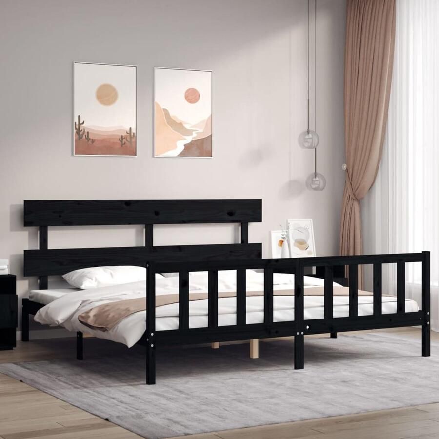 VidaXL Bedframe Massief Hout Zwart 200x200 cm Massief Hout Bed Zwart Bed Frame Grenenhouten Bed Boxspring Bed Tweepersoons Bed King Size Bed Stapelbare Bedden - Foto 2