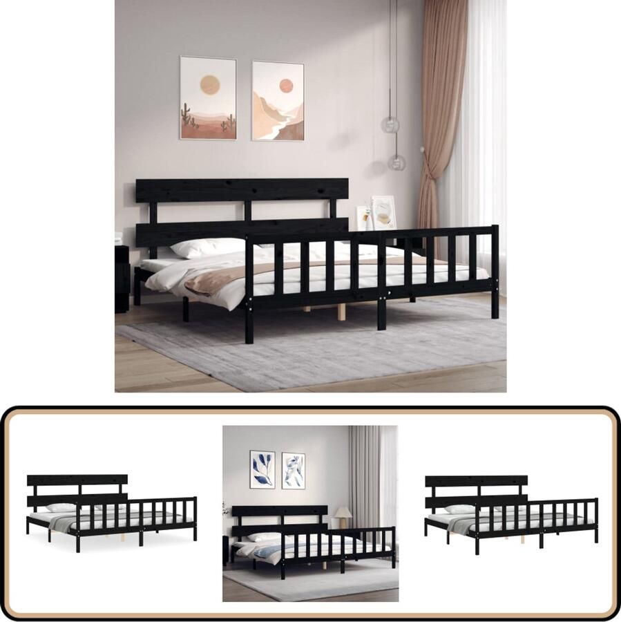 VidaXL Bedframe Massief Hout Zwart 200x200 cm Massief Hout Bed Zwart Bed Frame Grenenhouten Bed Boxspring Bed Tweepersoons Bed King Size Bed Stapelbare Bedden