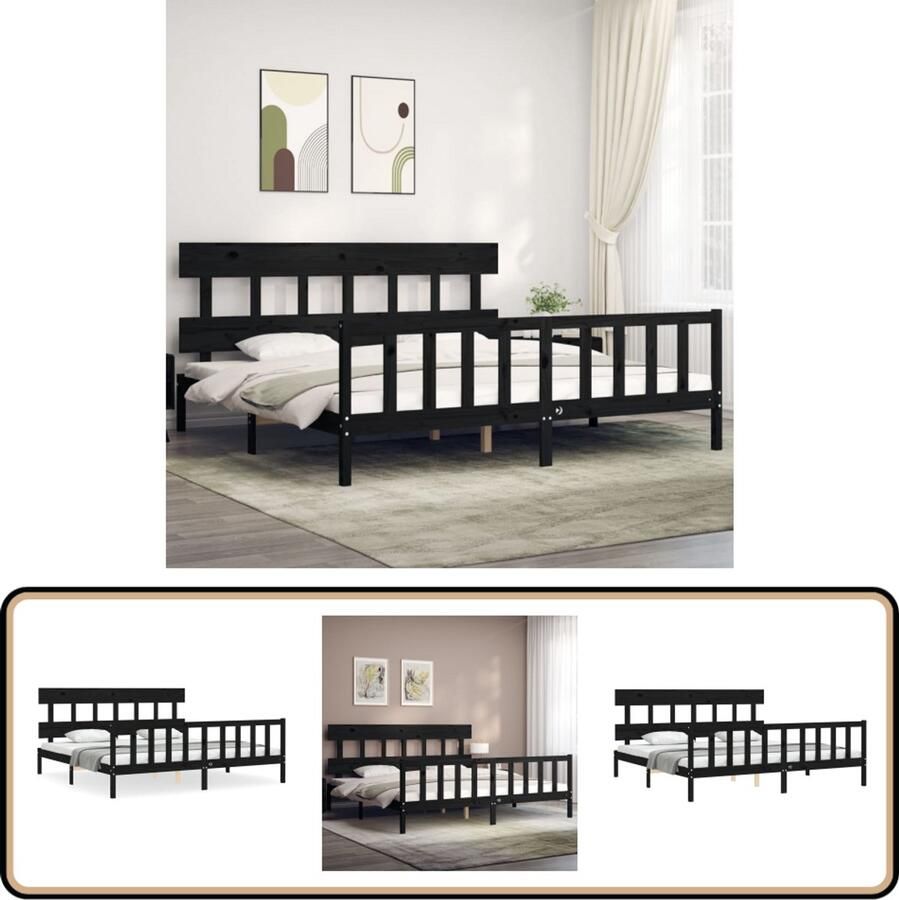 VidaXL Bedframe Massief Hout Zwart 200x200 cm Massief Houten Bed Frame Tweepersoons Bed Zwarte Bedpost Hoofdboard Bed Frame Design Slaapkamer Meubels Boxspring Bed