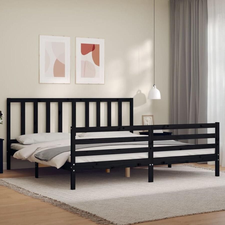 VidaXL Bedframe Massief Hout Zwart 200x200 cm Massief Houten Bed Frame Zwarte Bedpost Grenenhout Bed Boxspring Bed Tweepersoons Bed King Size Bed Stapelbare Bedden - Foto 2