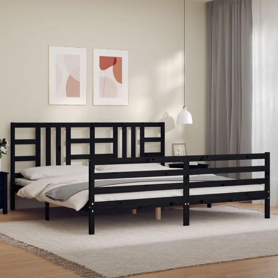 VidaXL Bedframe Massief Hout Zwart 200x200 cm Massief Houten Bed Frame Zwarte Bedpost Grenenhouten Bed Tweepersoons Bed Boxspring Bed Slatted Frame Stapelbare Bedden - Foto 2