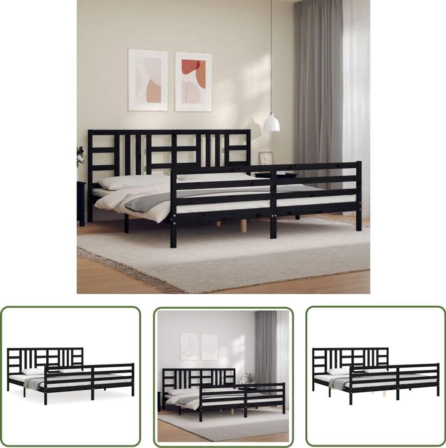 VidaXL Bedframe Massief Hout Zwart 200x200 cm Massief Houten Bed Frame Zwarte Bedpost Grenenhouten Bed Tweepersoons Bed Boxspring Bed Slatted Frame Stapelbare Bedden