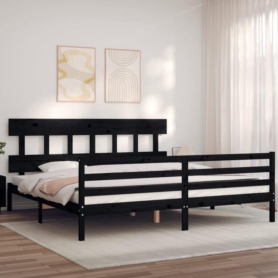 VidaXL Bedframe Massief Hout Zwart 200x200 cm Massief Houten Bed Tweepersoons Bed Zwarte Bed Frame Hoofd- En Voeteneind Boxspring Bed Slaapkamer Meubels - Foto 2