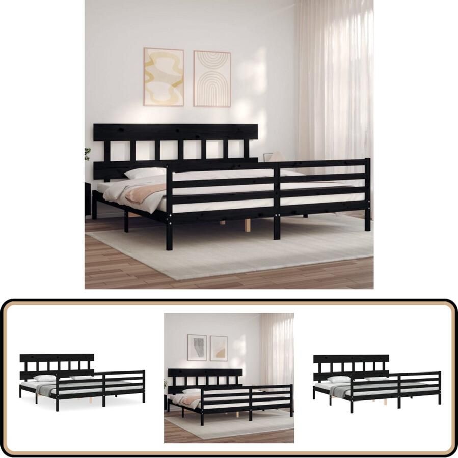 VidaXL Bedframe Massief Hout Zwart 200x200 cm Massief Houten Bed Tweepersoons Bed Zwarte Bed Frame Hoofd- En Voeteneind Boxspring Bed Slaapkamer Meubels