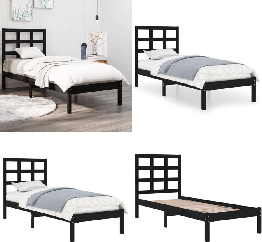 VidaXL Bedframe massief hout zwart 75x190 cm 2FT6 Small Single Bedframe Bedframes Eenpersoonsbed Bed - Foto 7