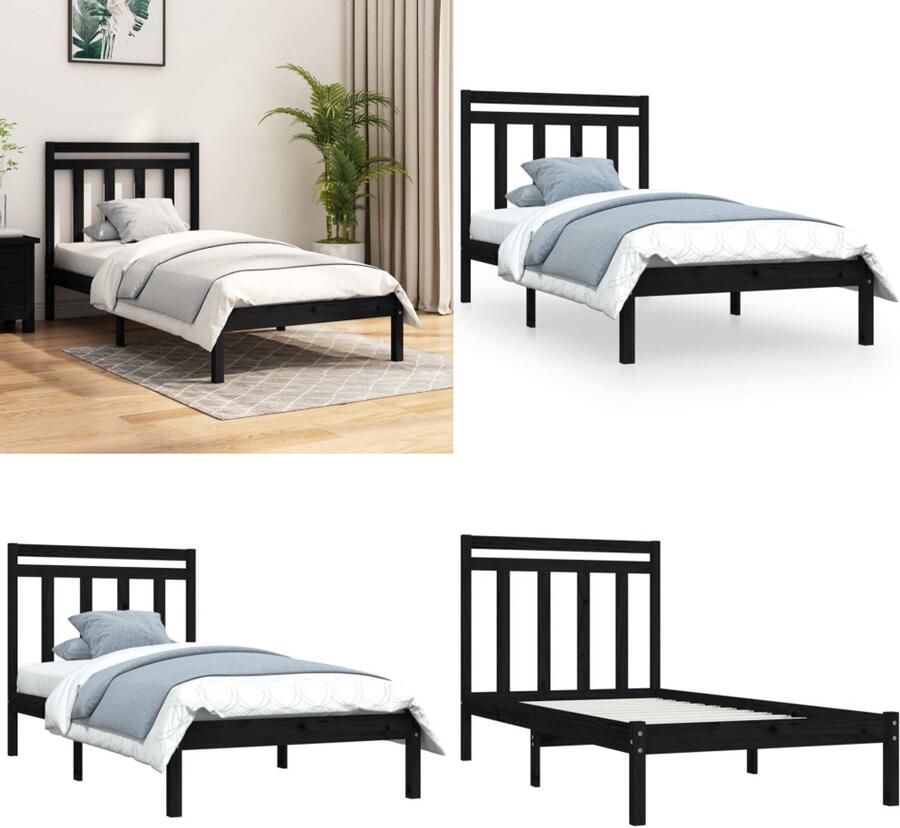 VidaXL Bedframe massief hout zwart 75x190 cm 2FT6 Small Single Bedframe Bedframes Eenpersoonsbed Bed - Foto 9