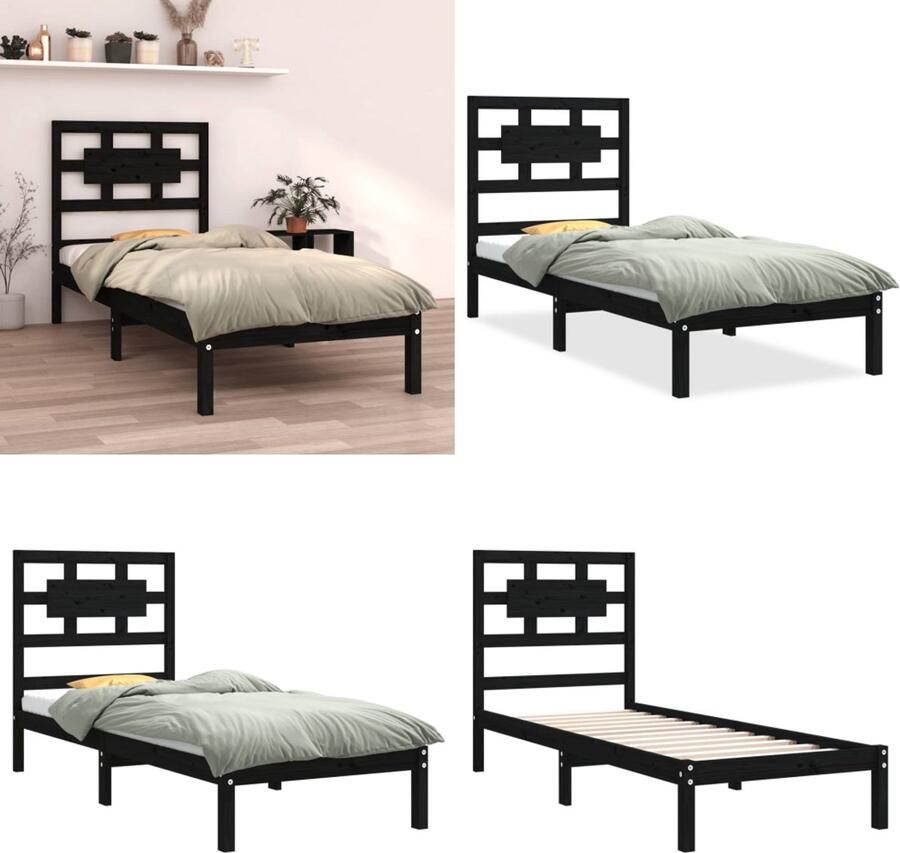 VidaXL Bedframe massief hout zwart 75x190 cm 2FT6 Small Single Bedframe Bedframes Eenpersoonsbed Bed - Foto 3