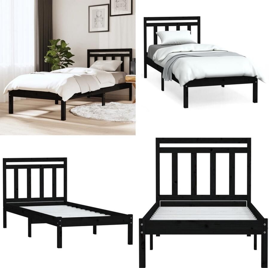 VidaXL Bedframe massief hout zwart 75x190 cm 2FT6 Small Single Bedframe Bedframes Eenpersoonsbed Bed