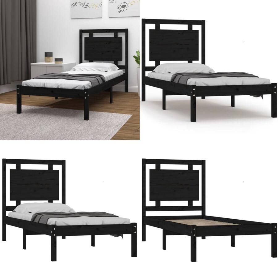 VidaXL Bedframe massief hout zwart 75x190 cm 2FT6 Small Single Bedframe Bedframes Eenpersoonsbed Bed - Foto 5