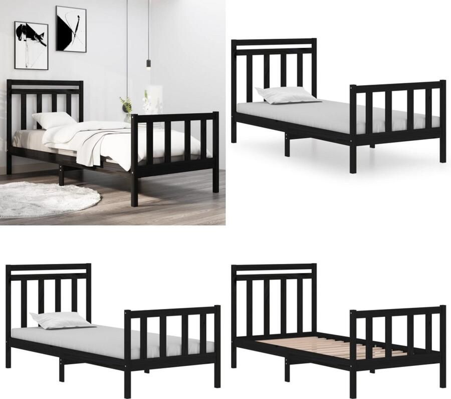 VidaXL Bedframe massief hout zwart 75x190 cm 2FT6 Small Single Bedframe Bedframes Eenpersoonsbed Bed - Foto 12