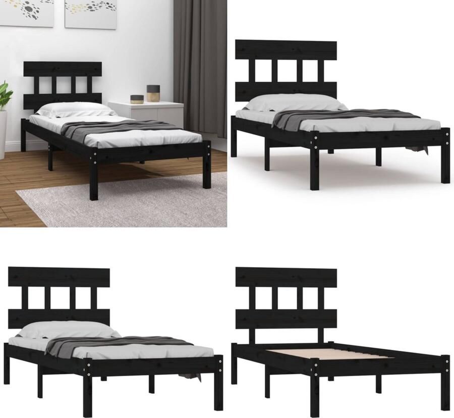 VidaXL Bedframe massief hout zwart 75x190 cm 2FT6 Small Single Bedframe Bedframes Eenpersoonsbed Bed - Foto 8