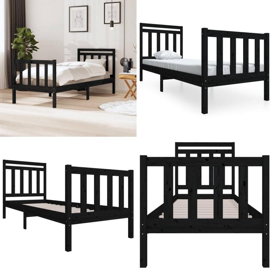 VidaXL Bedframe massief hout zwart 75x190 cm Bedframe Bedframes Eenpersoonsbed Bed