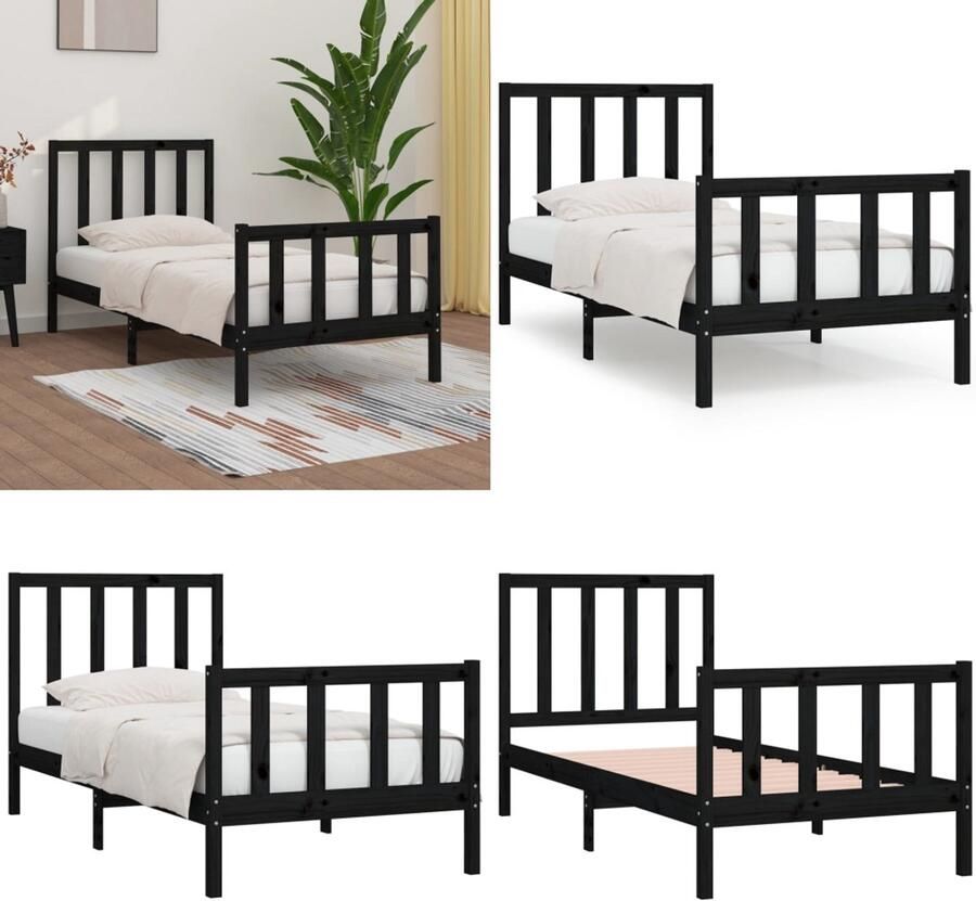 VidaXL Bedframe massief hout zwart 75x190 cm Bedframe Bedframes Eenpersoonsbed Bed