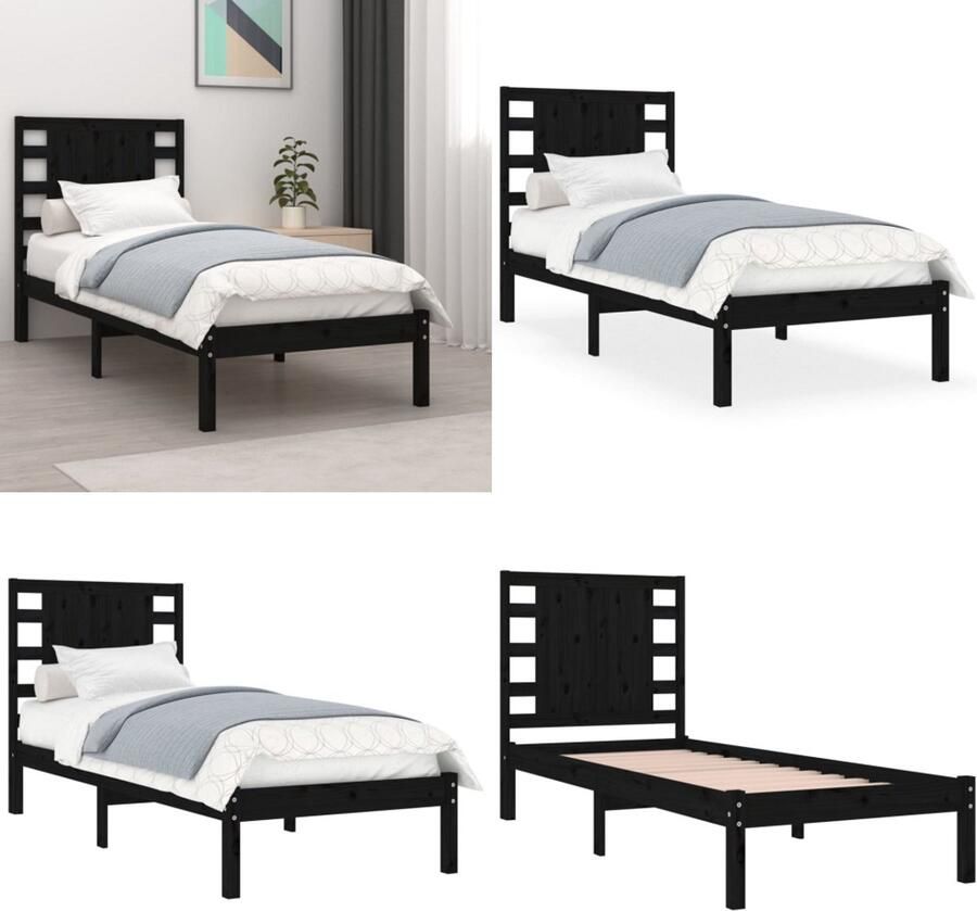 VidaXL Bedframe massief hout zwart 75x190 cm 2FT6 Small Single Bedframe Bedframes Eenpersoonsbed Bed - Foto 6