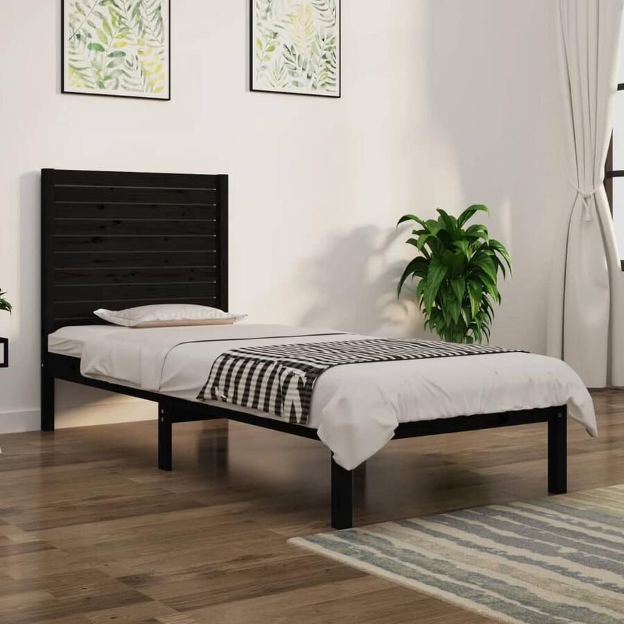 VidaXL Bedframe massief hout Zwart 75x190 cm Houten Bedframe Bed Grenenhout Bed Enkel Bed Tweepersoonsbed Hoofdbord Slaapkamer Meubels Modern Bed Minimalistisch Bed Vintage Bed - Foto 2