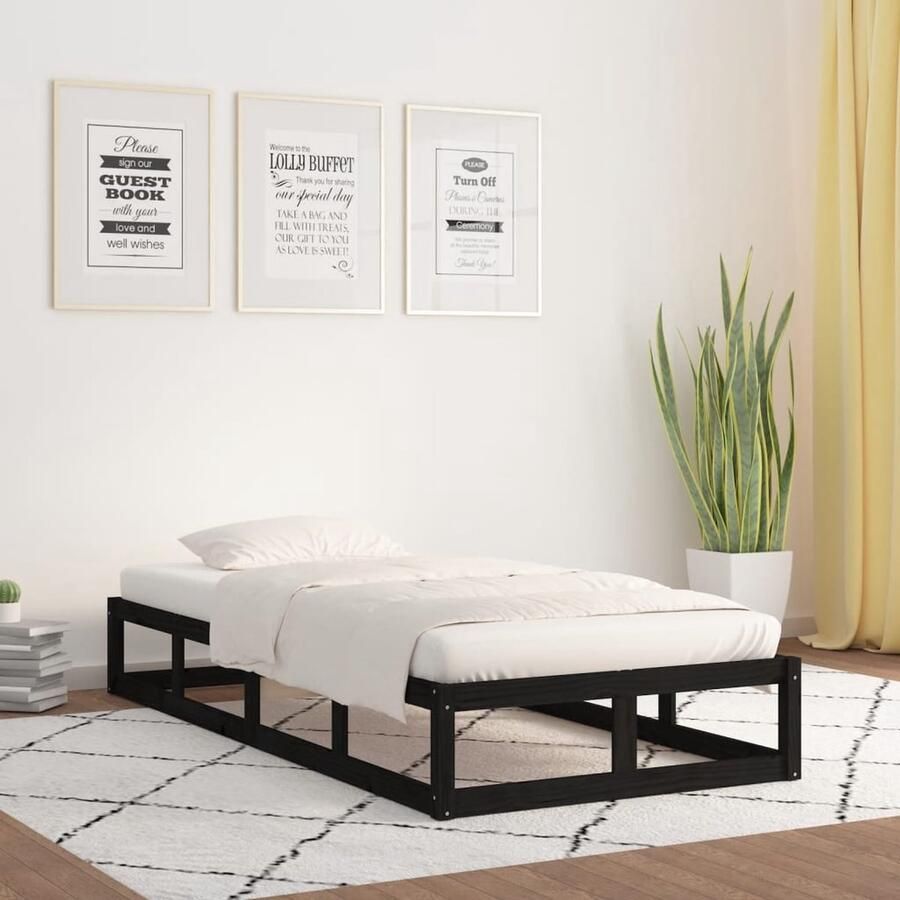 VidaXL Bedframe massief hout zwart 75x190 cm Houten Bedframe Enkel Bed Klein Bed Modern Bed Zwart Bed Stapelbaar Bed Budget Bed Eenvoudig Bed Compact Bed - Foto 2