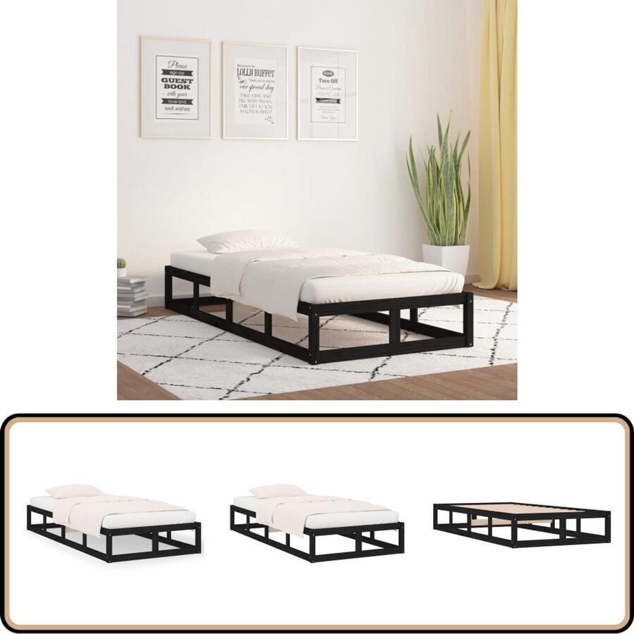 VidaXL Bedframe massief hout zwart 75x190 cm Houten Bedframe Enkel Bed Klein Bed Modern Bed Zwart Bed Stapelbaar Bed Budget Bed Eenvoudig Bed Compact Bed