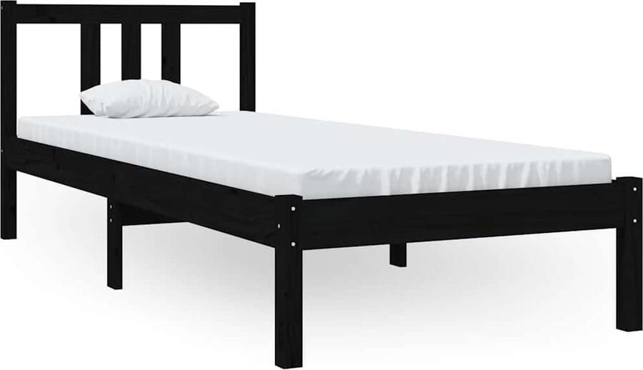 VidaXL Bedframe Massief Hout Zwart 75x190 cm Houten Bedframe Enkelbed Zwart Bedframe Modern Bedframe Klein Bed Stapelbare Bedden Budgetvriendelijk Bed Eenvoudig Bed Design Bed - Foto 2