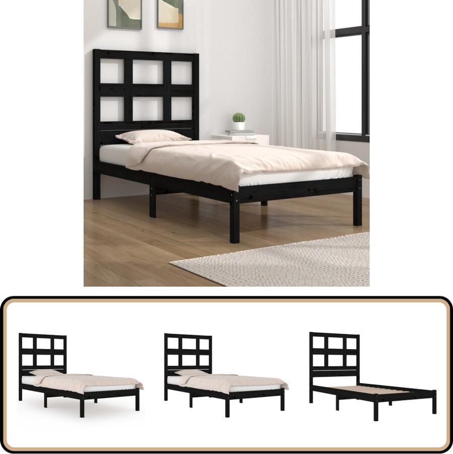 VidaXL Bedframe massief hout zwart 75x190 cm Houten Bedframe Massief Grenenhout Bedframe Zwart Enkel Bed Klein Tweepersoonsbed Stapelbare Box Spring