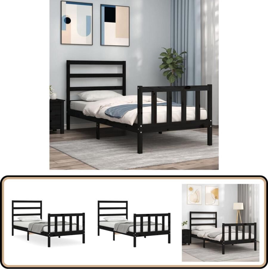 VidaXL Bedframe Massief Hout Zwart 75x190 cm Massief Grenenhouten Bed Frame Zwarte Bed Frame Tweepersoons Bed Enkelpersoonlig Bed Boxspring Bed Stapelbare Bedden Budget Vriendelijk Bed