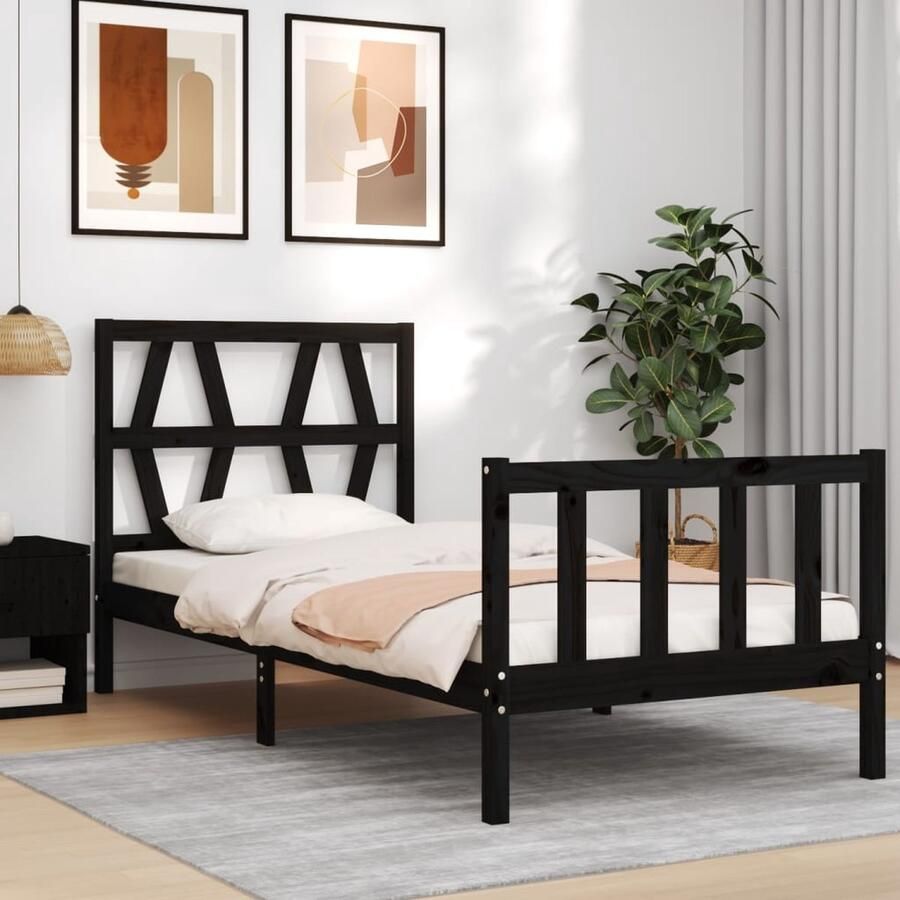VidaXL Bedframe Massief Hout Zwart 75x190 cm Massief Grenenhouten Bed Frame Zwarte Bedpost Tweepersoons Bed Boxspring Bed Slaapkamer Meubels Slaapcomfort - Foto 2