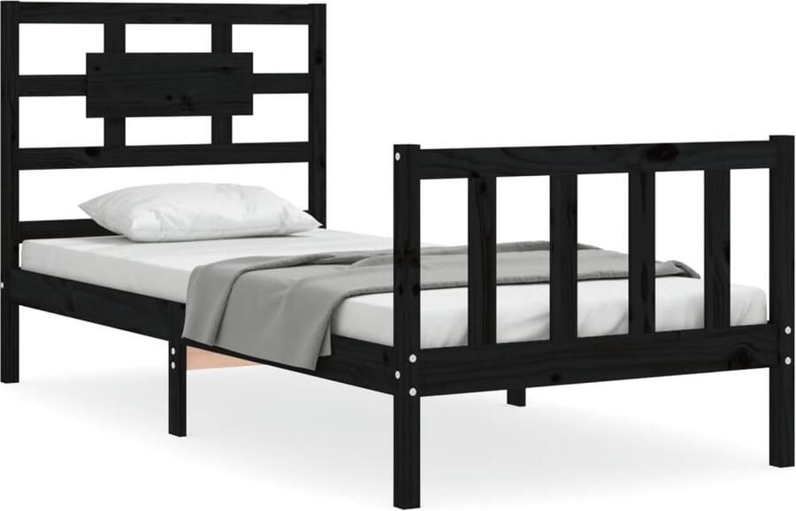 VidaXL Bedframe Massief Hout Zwart 75x190 cm Massief Hout Bed Frame Zwarte Bed Frame Grenenhout Bed Tweepersoons Bed Boxspring Bed Slaapcomfort - Foto 2