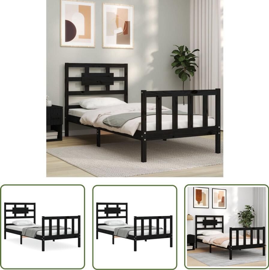 VidaXL Bedframe Massief Hout Zwart 75x190 cm Massief Hout Bed Frame Zwarte Bed Frame Grenenhout Bed Tweepersoons Bed Boxspring Bed Slaapcomfort