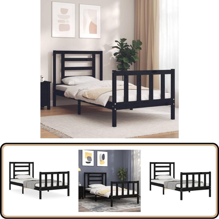 VidaXL Bedframe Massief Hout Zwart 75x190 cm Massief Hout Bed Frame Zwarte Bed Frame Tweepersoons Bed Grenenhout Bed Boxspring Bed